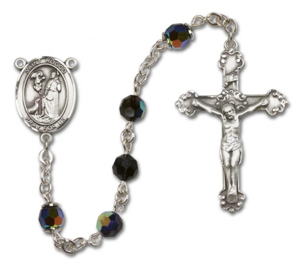 St. Rocco Sterling Silver Heirloom Rosary Fancy Crucifix - Black