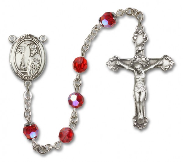 St. Elmo Sterling Silver Heirloom Rosary Fancy Crucifix - Ruby Red