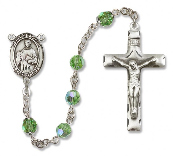 St. Placidus Sterling Silver Heirloom Rosary Squared Crucifix - Peridot