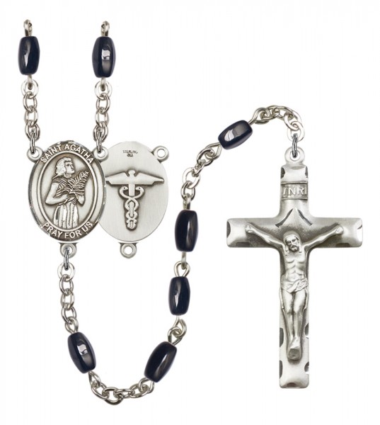 Men's St. Agatha Nurse Silver Plated Rosary - Black | Silver