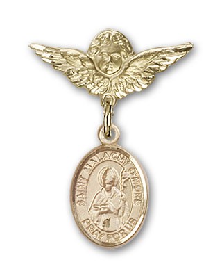 Pin Badge with St. Malachy O'More Charm and Angel with Smaller Wings Badge Pin - Gold Tone