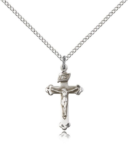 Women's Small Budded Crucifix Necklace - Sterling Silver