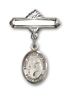 Pin Badge with St. John of the Cross Charm and Polished Engravable Badge Pin - Silver tone