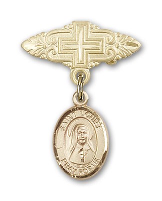 Pin Badge with St. Louise de Marillac Charm and Badge Pin with Cross - Gold Tone