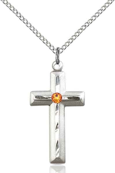 Matte and Polished Cross Pendant with Birthstone Options - Topaz