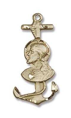 Sacred Heart Anchor Cross Pendant - 14K Solid Gold