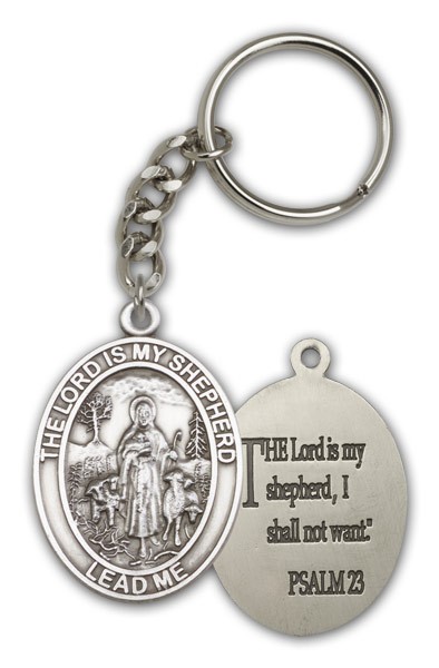 The Lord Is My Shepherd Oval Shaped Keychain - Antique Silver