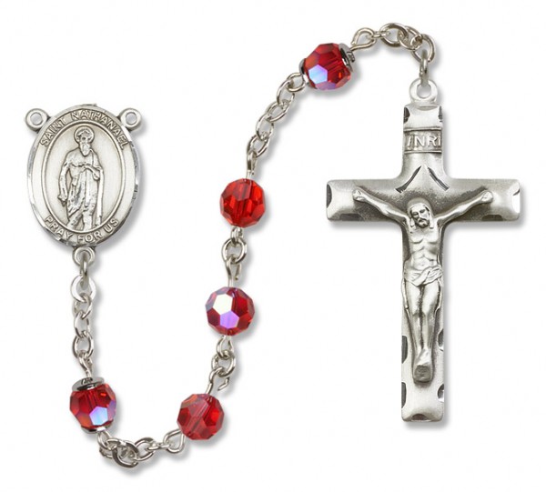 St. Nathanael Sterling Silver Heirloom Rosary Squared Crucifix - Ruby Red
