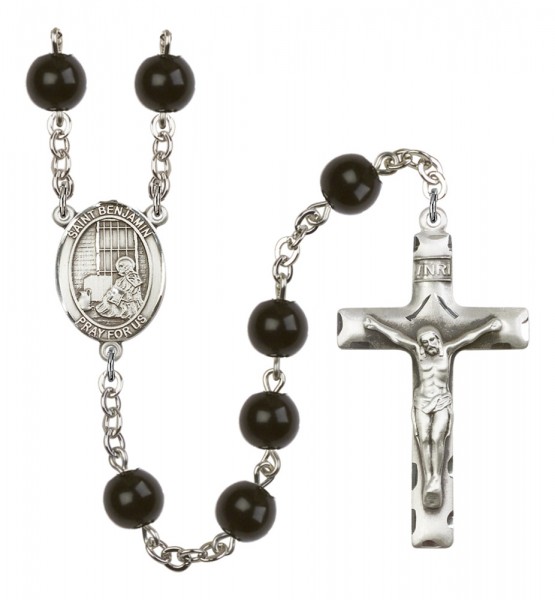 Men's St. Benjamin Silver Plated Rosary - Black