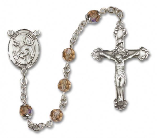 St. Kevin Sterling Silver Heirloom Rosary Fancy Crucifix - Topaz