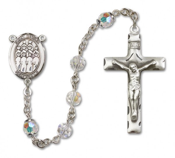 St. Cecilia with Choir Sterling Silver Heirloom Rosary Squared Crucifix - Crystal