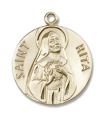 Round St. Rita of Cascia Medal - 14K Solid Gold