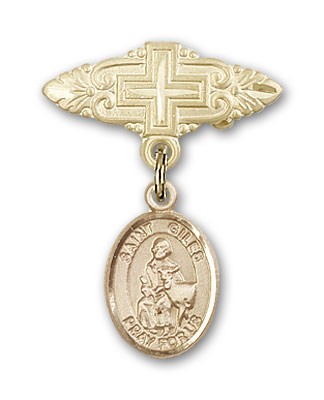 Pin Badge with St. Giles Charm and Badge Pin with Cross - 14K Solid Gold