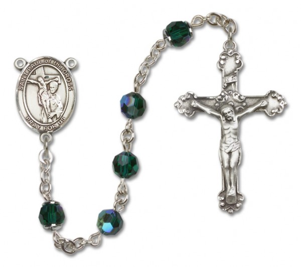 St. Paul Sterling Silver Heirloom Rosary Fancy Crucifix - Emerald Green