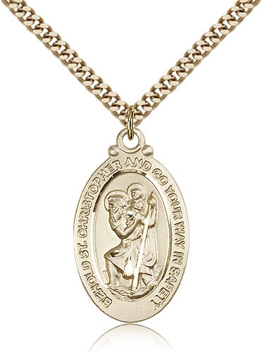 Go Your Way in Safely Men's Oval St. Christopher Necklace - 14KT Gold Filled