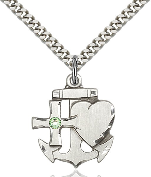 Faith Hope and Charity Pendant with Birthstone Option - Peridot