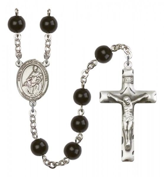 Men's St. Thomas of Villanova Silver Plated Rosary - Black