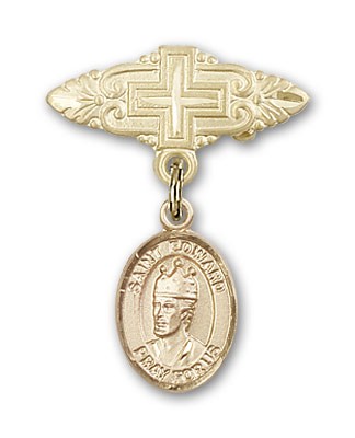 Pin Badge with St. Edward the Confessor Charm and Badge Pin with Cross - 14K Solid Gold