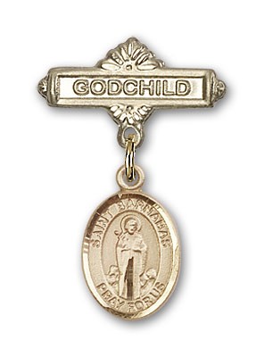 Pin Badge with St. Barnabas Charm and Godchild Badge Pin - 14K Solid Gold
