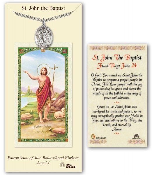 St. John the Baptist Medal in Pewter with Prayer Card - Silver tone