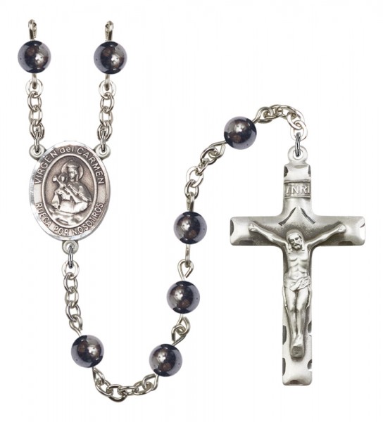 Men's Virgen del Carmen Silver Plated Rosary - Gray