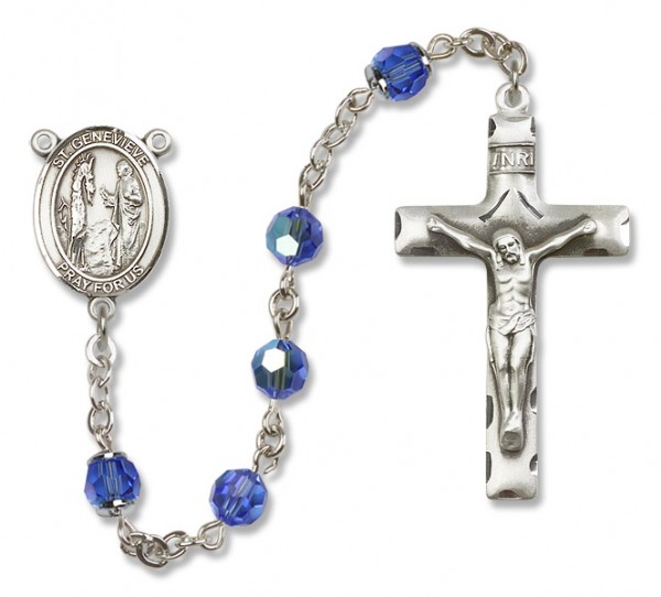 St. Genevieve Sterling Silver Heirloom Rosary Squared Crucifix - Sapphire