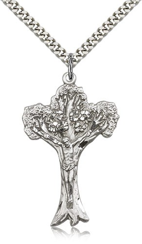 Tree of Life Crucifix Pendant - Sterling Silver
