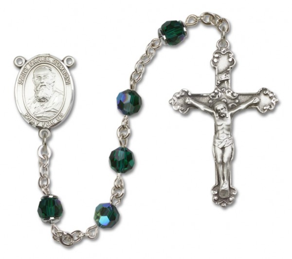 St. Daniel Comboni Sterling Silver Heirloom Rosary Fancy Crucifix - Emerald Green