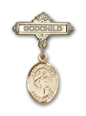 Pin Badge with St. Ursula Charm and Godchild Badge Pin - Gold Tone