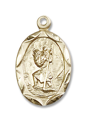 Women's Medium Size Oval St. Christopher Necklace - 14K Solid Gold