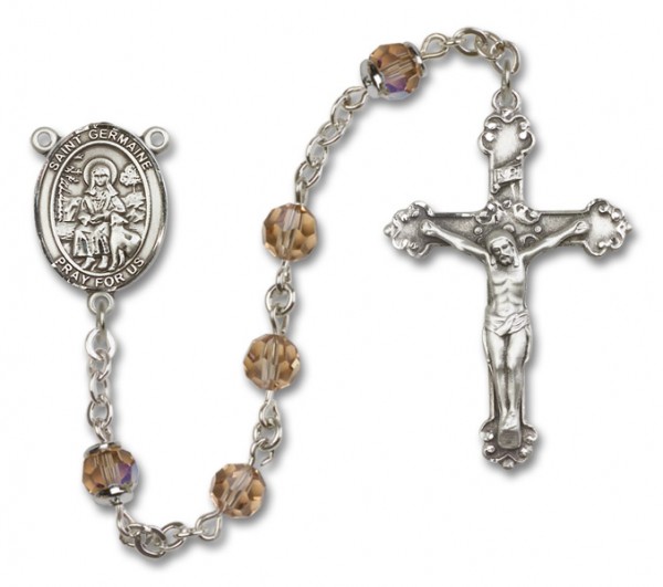 St. Germaine Cousin Sterling Silver Heirloom Rosary Fancy Crucifix - Topaz