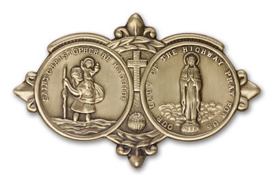St. Christopher  &amp; Our Lady of the Highway Visor Clip - Antique Gold