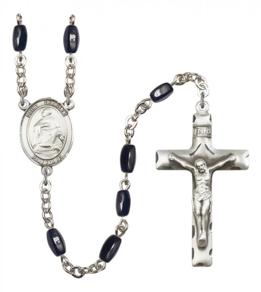 Men's St. Charles Borromeo Silver Plated Rosary - Black | Silver