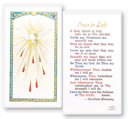 Prayer For Light Holy Spirit Laminated Prayer Cards 25 Pack - Full Color