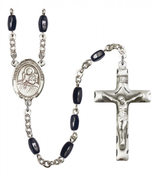 Men's St. Lidwina of Schiedam Silver Plated Rosary - Black | Silver