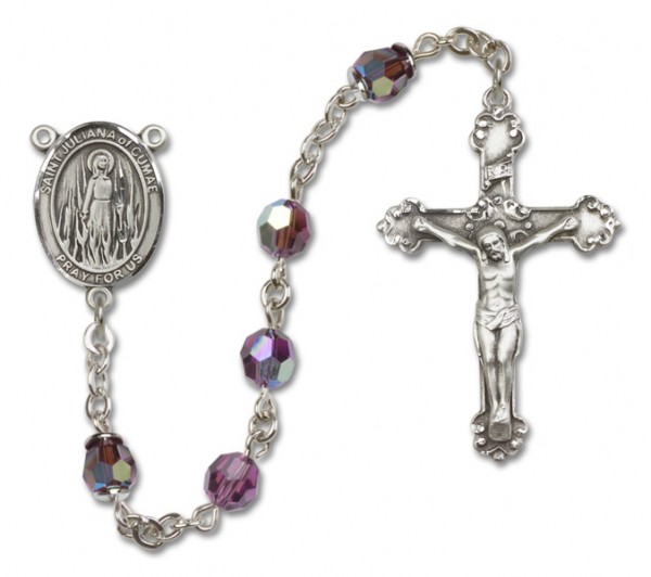 St. Juliana Sterling Silver Heirloom Rosary Fancy Crucifix - Amethyst