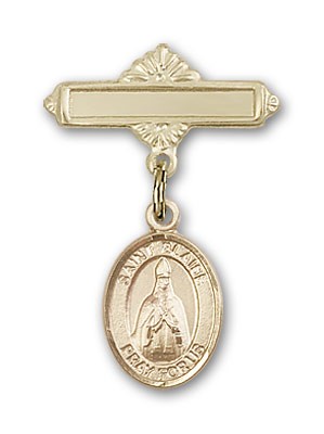 Pin Badge with St. Blaise Charm and Polished Engravable Badge Pin - Gold Tone
