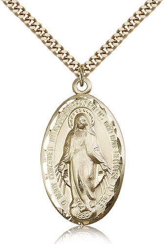Men's High Relief Miraculous Medal Necklace - 14KT Gold Filled