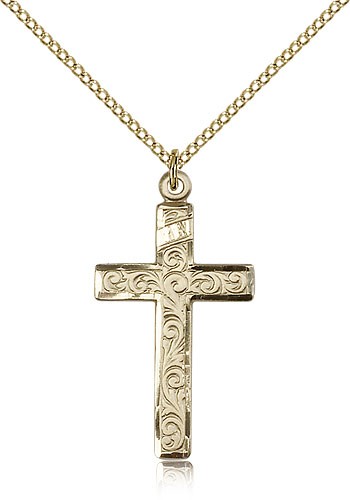 Cross Pendant with Scrolls - 14KT Gold Filled