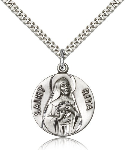 Round St. Rita of Cascia Medal - Sterling Silver