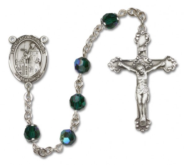 St. Jacob of Nisibis Sterling Silver Heirloom Rosary Fancy Crucifix - Emerald Green