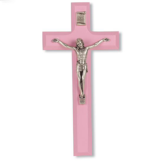Pink Wood Crucifix - 7 inch - Pink
