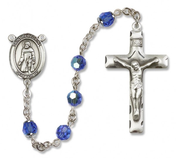 St. Peregrine Laziosi Sterling Silver Heirloom Rosary Squared Crucifix - Sapphire