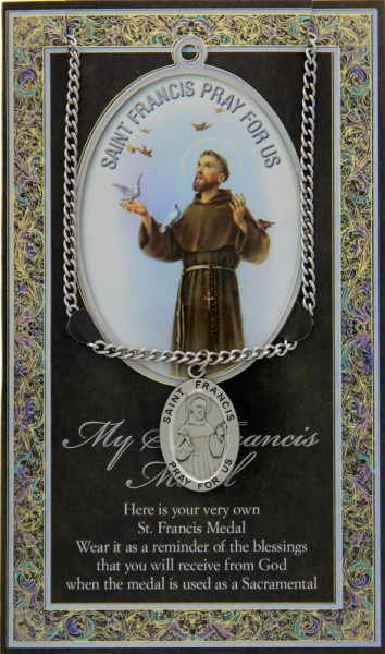 St. Francis Medal in Pewter with Bi-fold Prayer Card - Silver tone