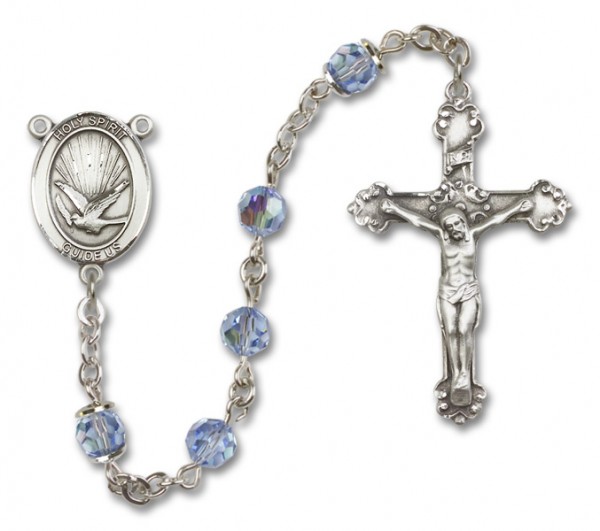 Holy Spirit Sterling Silver Heirloom Rosary Fancy Crucifix - Light Sapphire