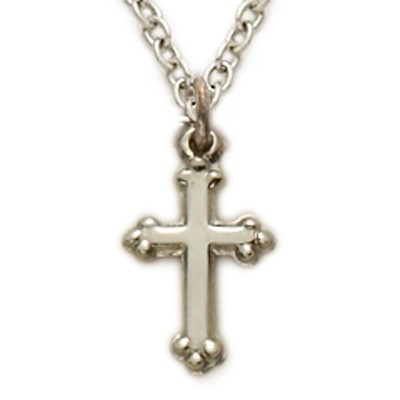 Sterling Silver Budded Cross Baby Necklace   - Silver