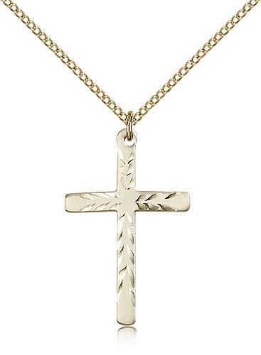 Women's Contemporary Etched Cross Necklace - 14KT Gold Filled