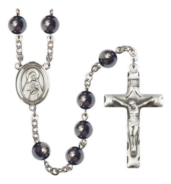 Men's St. Rita of Cascia Silver Plated Rosary - Silver