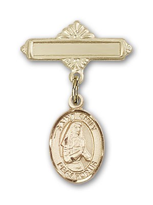 Pin Badge with St. Emily de Vialar Charm and Polished Engravable Badge Pin - Gold Tone