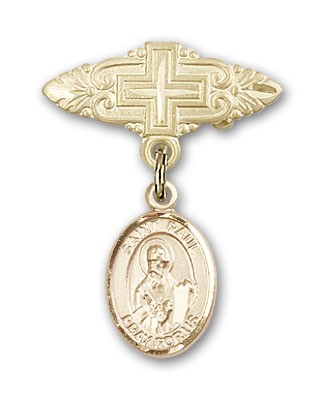 Pin Badge with St. Paul the Apostle Charm and Badge Pin with Cross - Gold Tone